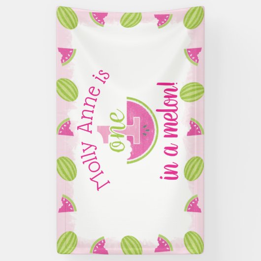 1人でメロンスイカの女の子1歳の誕生日 横断幕 (縦)