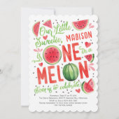 1人でメロン、かわいい夏かわいい1歳の誕生日 招待状 (正面)