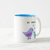 1人のお母さんにかわいい紫色及び青の鳥及びひよこのマグ番号を付けて下さい ツートーンマグカップ (正面右)