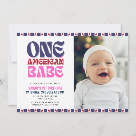 1人のアメリカ人バベ7月1日の誕生日の4日 招待状 (正面)