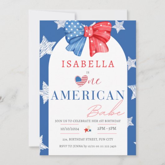 1人のアメリカ人バベ7月1日の誕生日の4日 招待状 (正面)