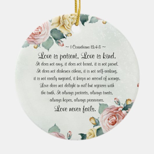 1人のコリント人13:4-8愛は辛抱強く愛は親切 セラミックオーナメント (正面)