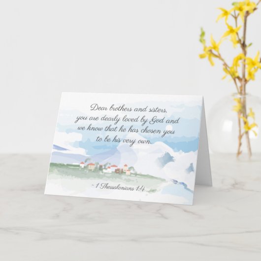 1人のテサロニア人が聖書を選んだ カード (黄色い花)