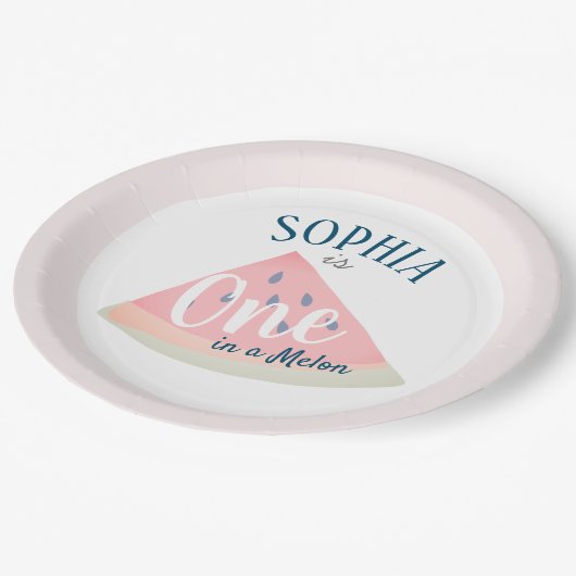 1人のメロンの女の子ピンクの誕生日 ペーパープレート (アングル)