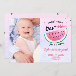 1人のメロンガール1st誕生日スイカ写真 招待状
