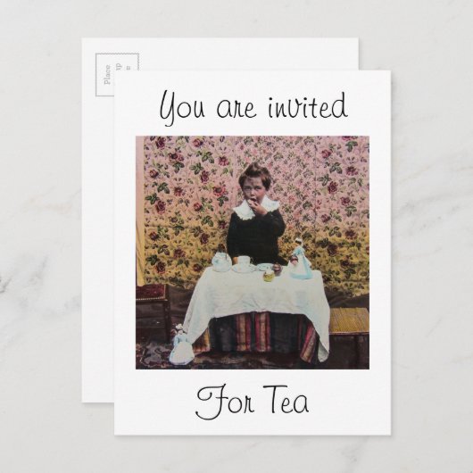 1人のヴィンテージのビクトリアンで小さい男の子のための茶時間 インビテーションポストカード (正面/裏面)