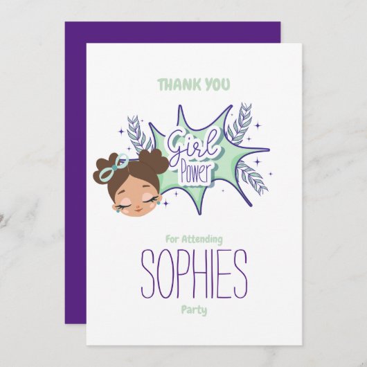 1人の女カスタムの子を紫に、サンキューカード 招待状 (正面/裏面)