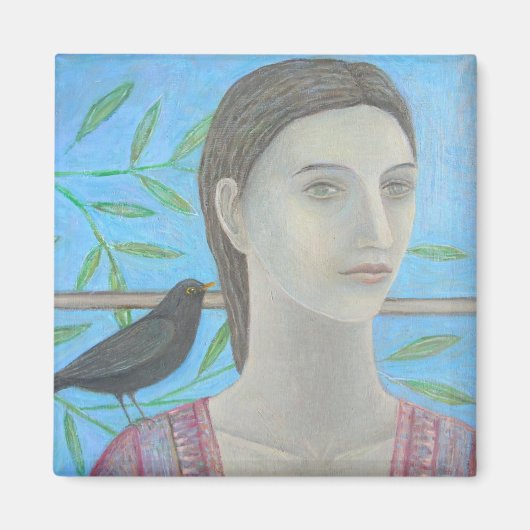 1人の女性とブラックバード マグネット (正面)