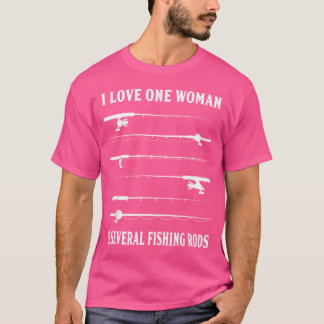 1人の女性と複数の魚釣りロッドおもしろいFi Tシャツ