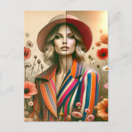 1人の女性2人のスタイルストライプファッションスケッチ ポストカード