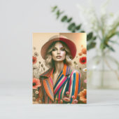 1人の女性2人のスタイルストライプファッションスケッチ ポストカード (スタンド正面)