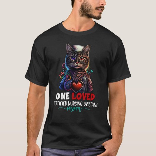 1人は認定看護助手の母の猫の蛾が大好き Tシャツ (正面)