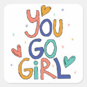 1人やる気を起こさせるのカッコいい女の子You Goガールクリップアートギル スクエアシール (正面)
