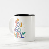 1人やる気を起こさせるのカッコいい女の子You Goガールクリップアートギル ツートーンマグカップ (正面左)