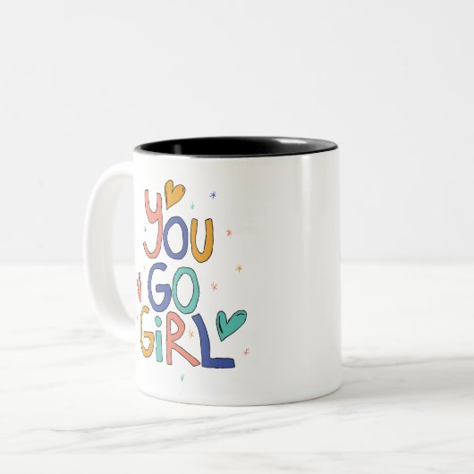 1人やる気を起こさせるのカッコいい女の子You Goガールクリップアートギル ツートーンマグカップ (正面左)