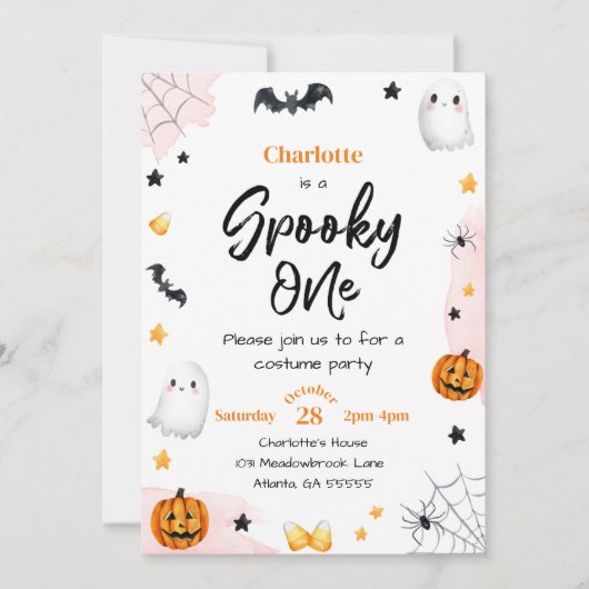 1人不気味女の子ピンクハロウィーン1日 招待状 (正面)