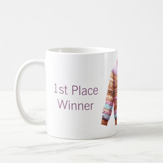 1位の勝者の醜いセーターのコンテストピンク紫 コーヒーマグカップ (左)