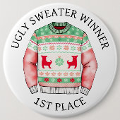 1位の醜いセーター勝者 | クリスマスおもしろい 缶バッジ (正面)