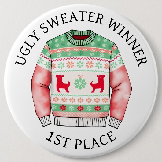 1位の醜いセーター勝者 | クリスマスおもしろい 缶バッジ (正面)