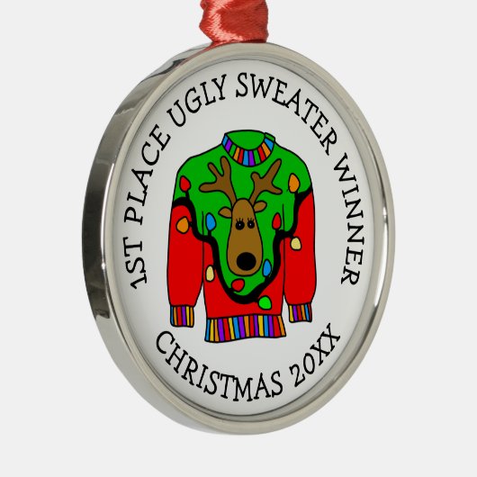 1位優勝者みにくいセーター競技種目メダル メタルオーナメント (右)