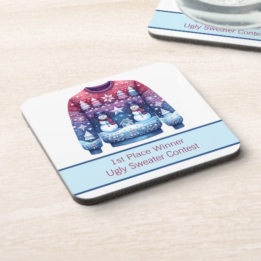 1位勝者醜いセーター青い赤い紫 コースター (左側)