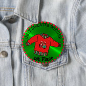 1位醜いセーター勝者クリスマス金ゴールドメダル 缶バッジ (インサイチュ)