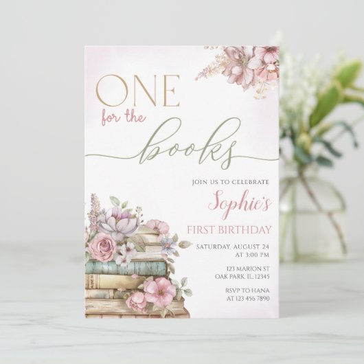 1冊ピンクブックファースト誕生日 招待状 (スタンド正面)