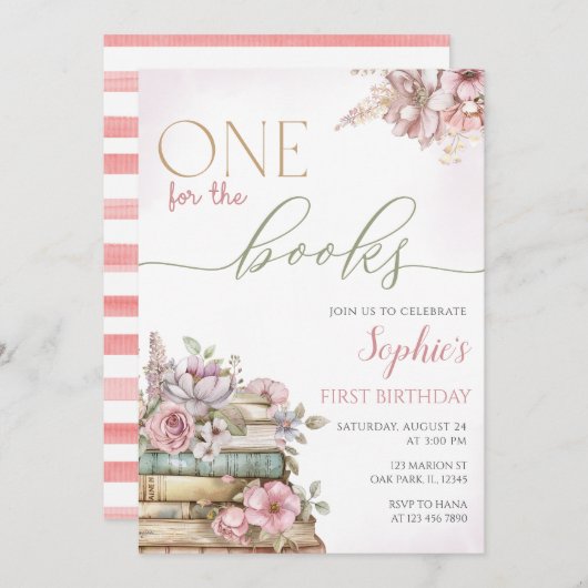 1冊ピンクブックファースト誕生日 招待状 (正面/裏面)