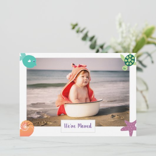 1写真かわいいモダン引っ越しましたクリスマスビーチ 案内状 (スタンド正面)