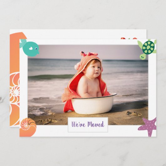 1写真かわいいモダン引っ越しましたクリスマスビーチ 案内状 (正面/裏面)