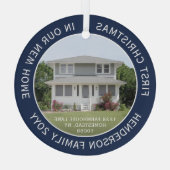 1写真の新しいホームアドレス初めてのクリスマスネイビーブルー ガラスオーナメント (裏面)