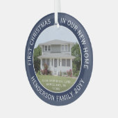 1写真の新しいホームアドレス初めてのクリスマスネイビーブルー ガラスオーナメント (正面左)