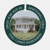 1写真の新しいホームアドレス初めてのクリスマス緑 ガラスオーナメント (裏面)