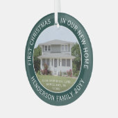 1写真の新しいホームアドレス初めてのクリスマス緑 ガラスオーナメント (正面左)