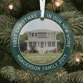 1写真の新しいホームアドレス初めてのクリスマス緑 ガラスオーナメント
