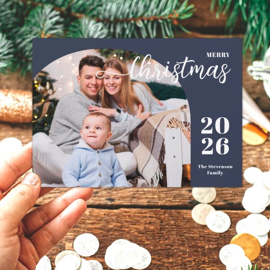 1写真クリスマスアーチミニマルモダンリストブルー シーズンカード