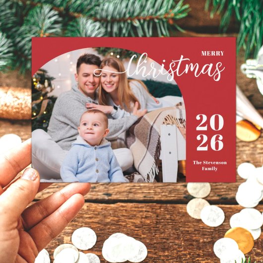 1写真クリスマスアーチミニマルモダンリストレッド シーズンカード