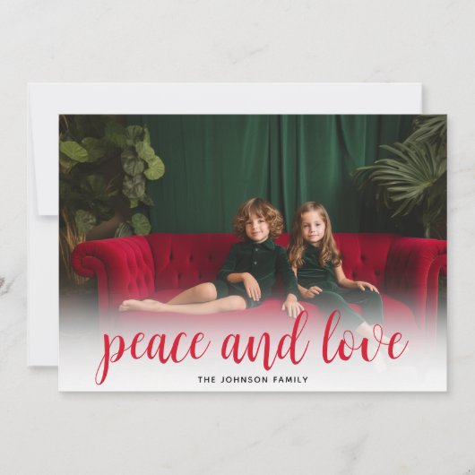 1写真クリスマススクリプト赤い緑の格子平和 シーズンカード (正面)