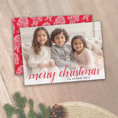 1写真メリークリスマススクリプトレッドダマスク シーズンカード