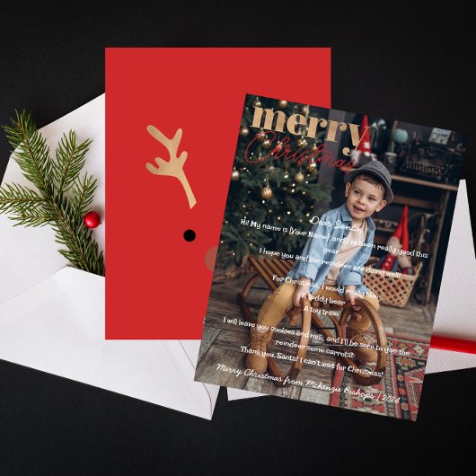 1写真メリーモダンクリスマス親愛なるSanta Wishリスト シーズンカード