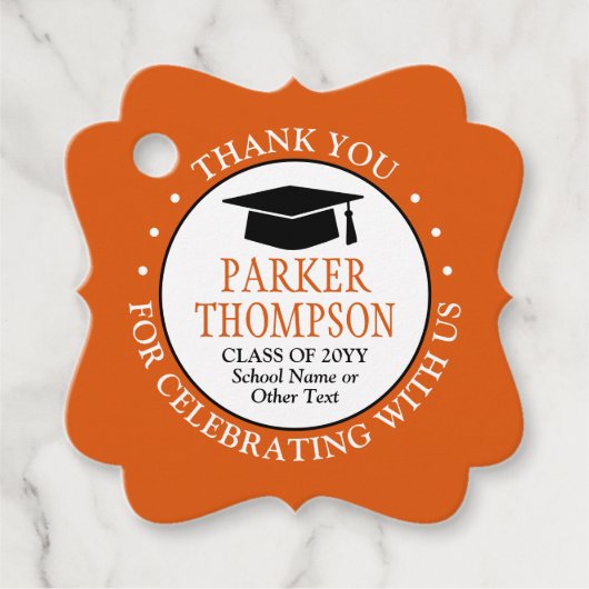 1写真卒業ありがとうオレンジ&ブラックファンシー フェイバータグ (正面)