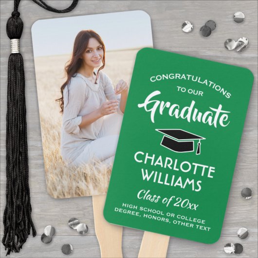 1写真卒業エレガントグリーン白と黒 ハンドファン