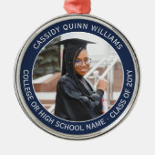 1写真卒業エレガントネイビーモダンルホワイト メタルオーナメント (正面)