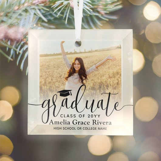 1写真卒業エレガントブラックスクリプトクラス年 ガラスオーナメント