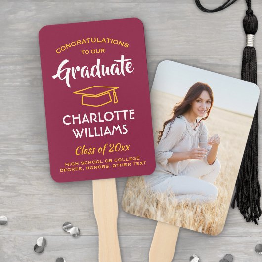 1写真卒業エレガントマルーン赤金ゴールド黄 ハンドファン