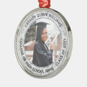 1写真卒業エレガント大理石フェイク白黒 メタルオーナメント (左)