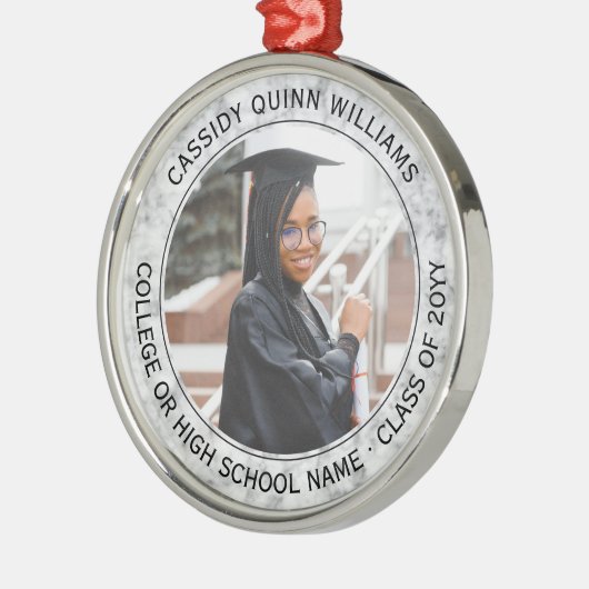 1写真卒業エレガント大理石フェイク白黒 メタルオーナメント (左)