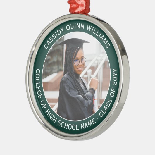 1写真卒業エレガント濃モダン緑ホワイト メタルオーナメント (左)