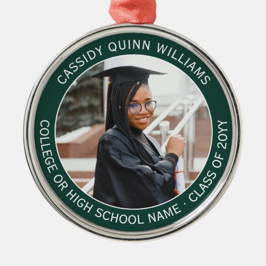 1写真卒業エレガント濃モダン緑ホワイト メタルオーナメント (正面)