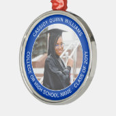 1写真卒業エレガント青モダン白 メタルオーナメント (左)